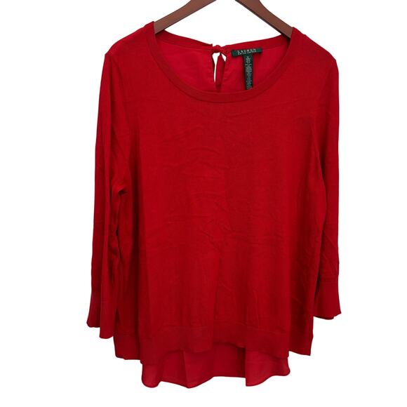 Lauren Ralph Lauren Red Cotton Blouse XL Back Bow Detail Classic Fit Top - Picture 2 of 7